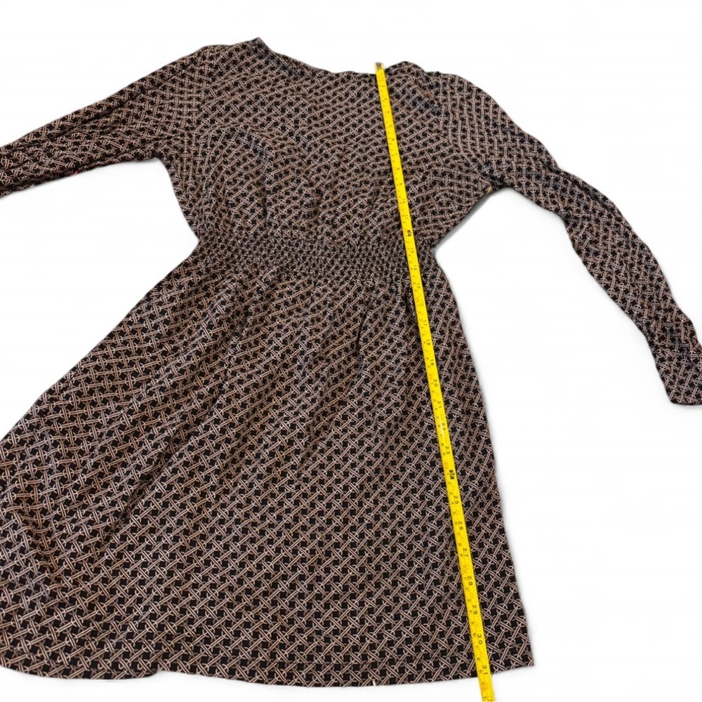 H&M Geometric Print Mini Dress – Black & Brown Long Sleeve – Size 2 - Picture 8 of 11